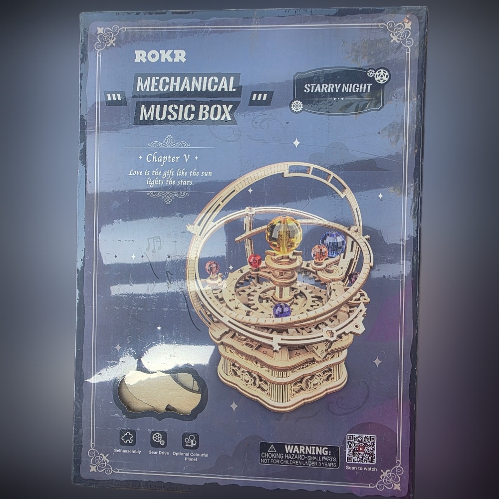 This ROKR 3D wooden puzzle music box kit comes with pre-cut plywood. Wooden mate